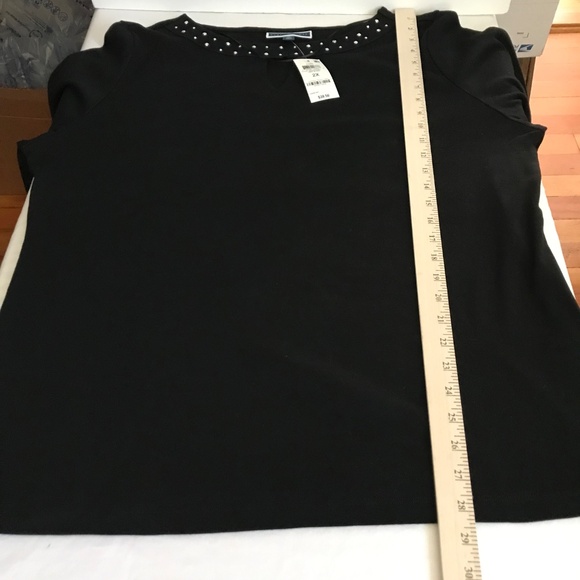 KAREN SCOTT 100% Cotton Silver Studded Neckline Black Top Women’s Plus Size 2X - Picture 14 of 16
